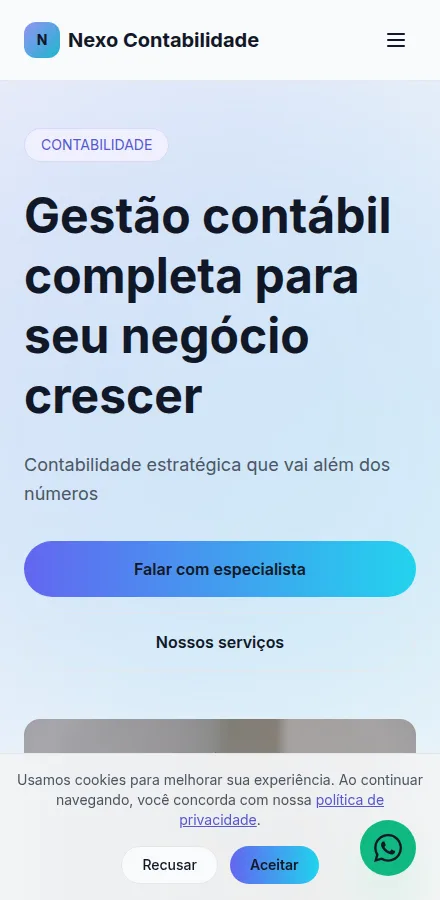 Versão mobile do site de escritório de contabilidade feito no Tavoren