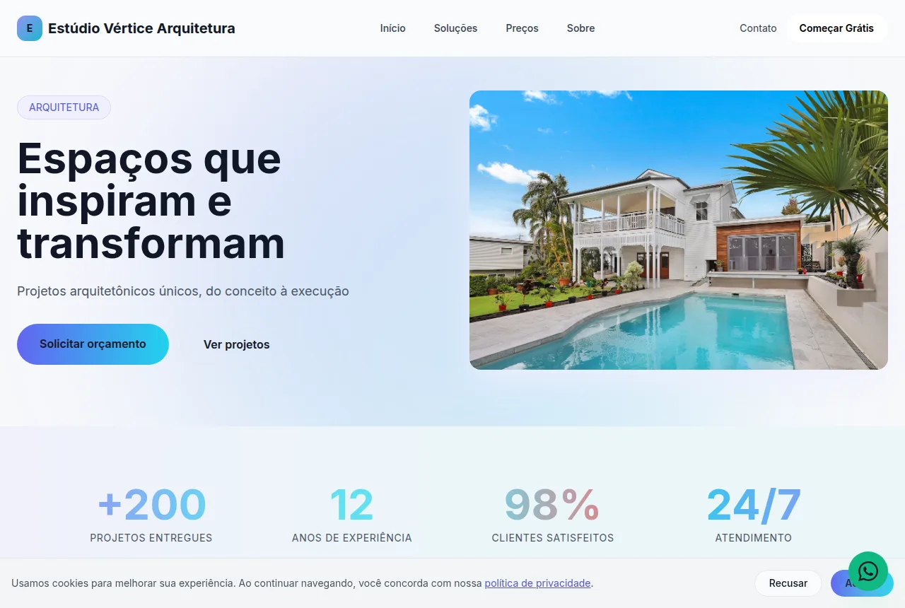 Exemplo de site para arquiteto criado com o Tavoren