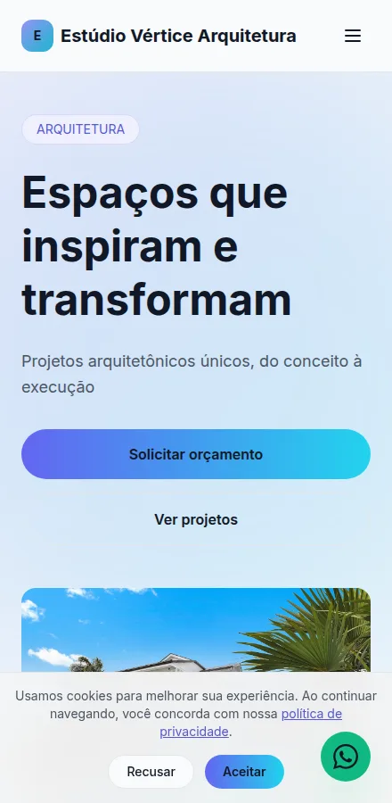 Versão mobile do site de arquiteto feito no Tavoren
