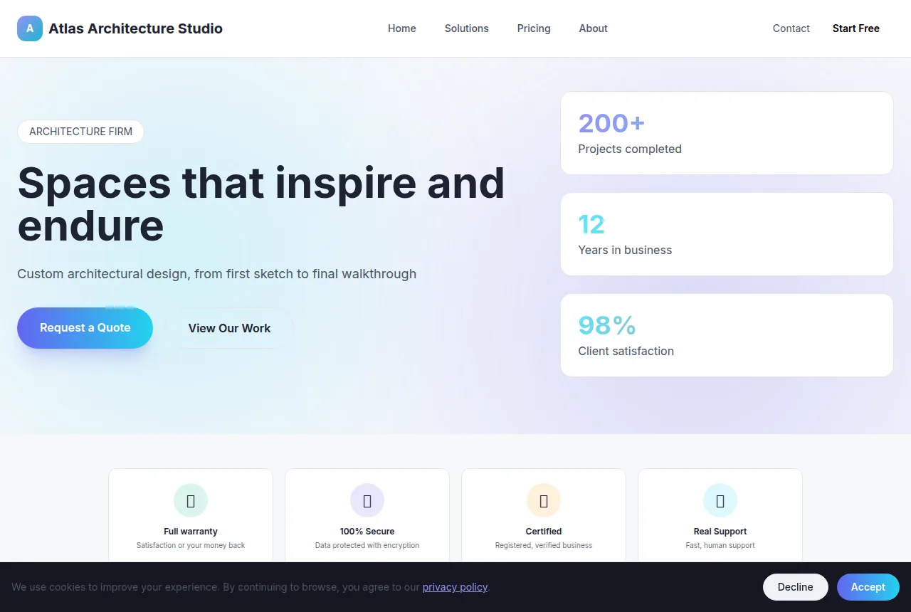 Example architecture studio website built with Tavoren