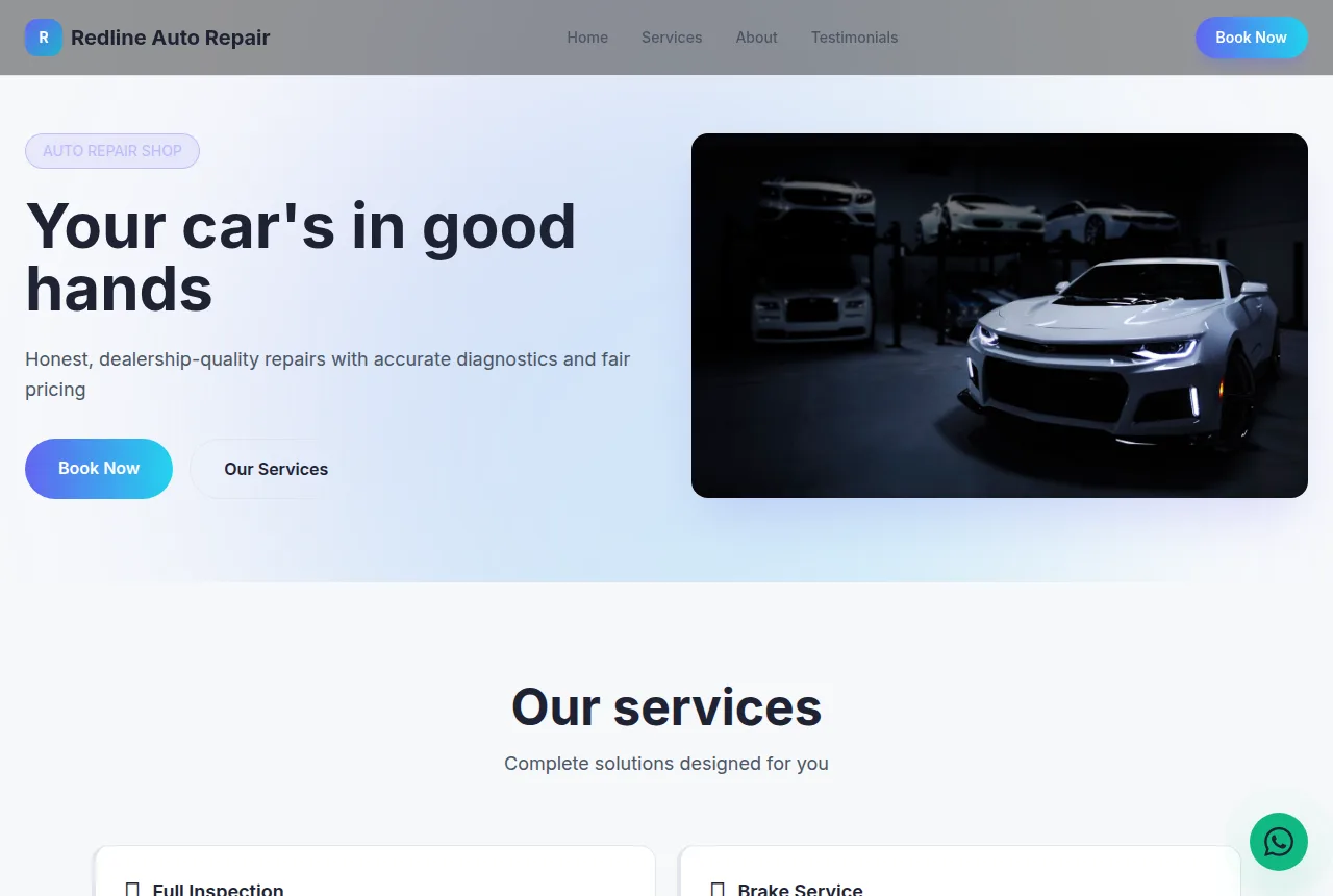 Example auto repair shop website built with Tavoren