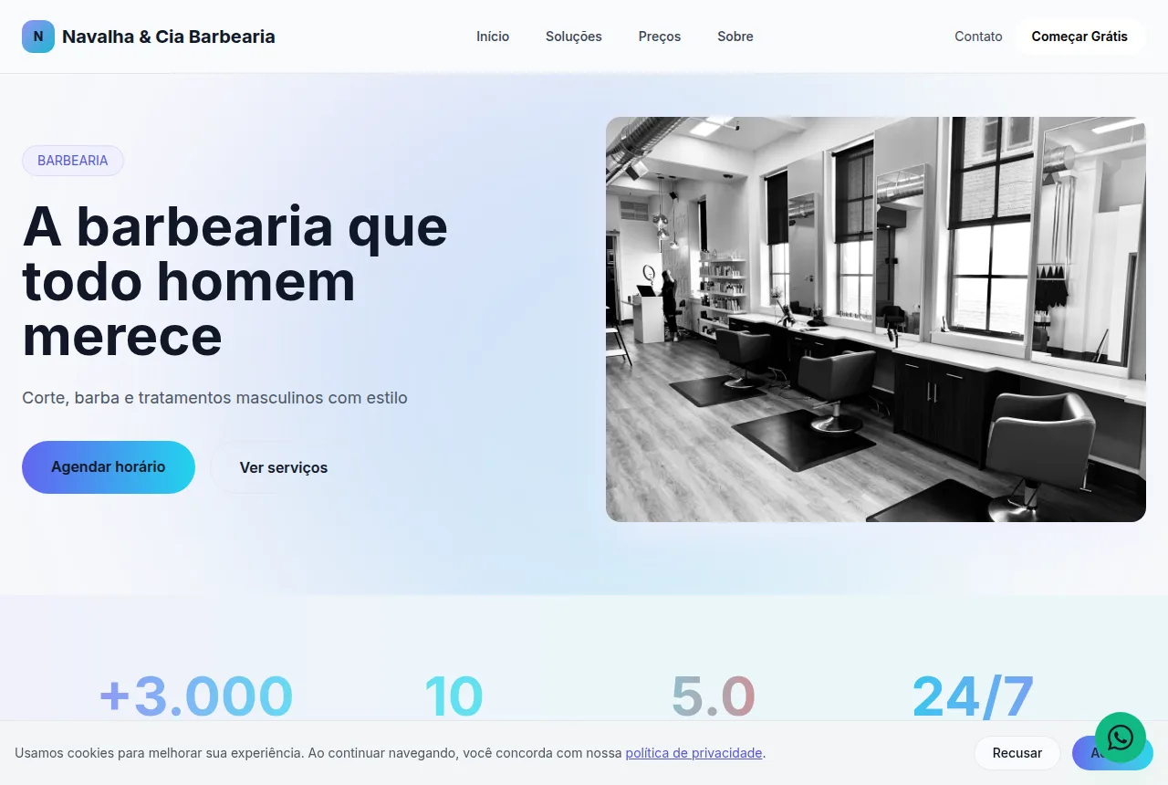 Exemplo de site para barbearia criado com o Tavoren