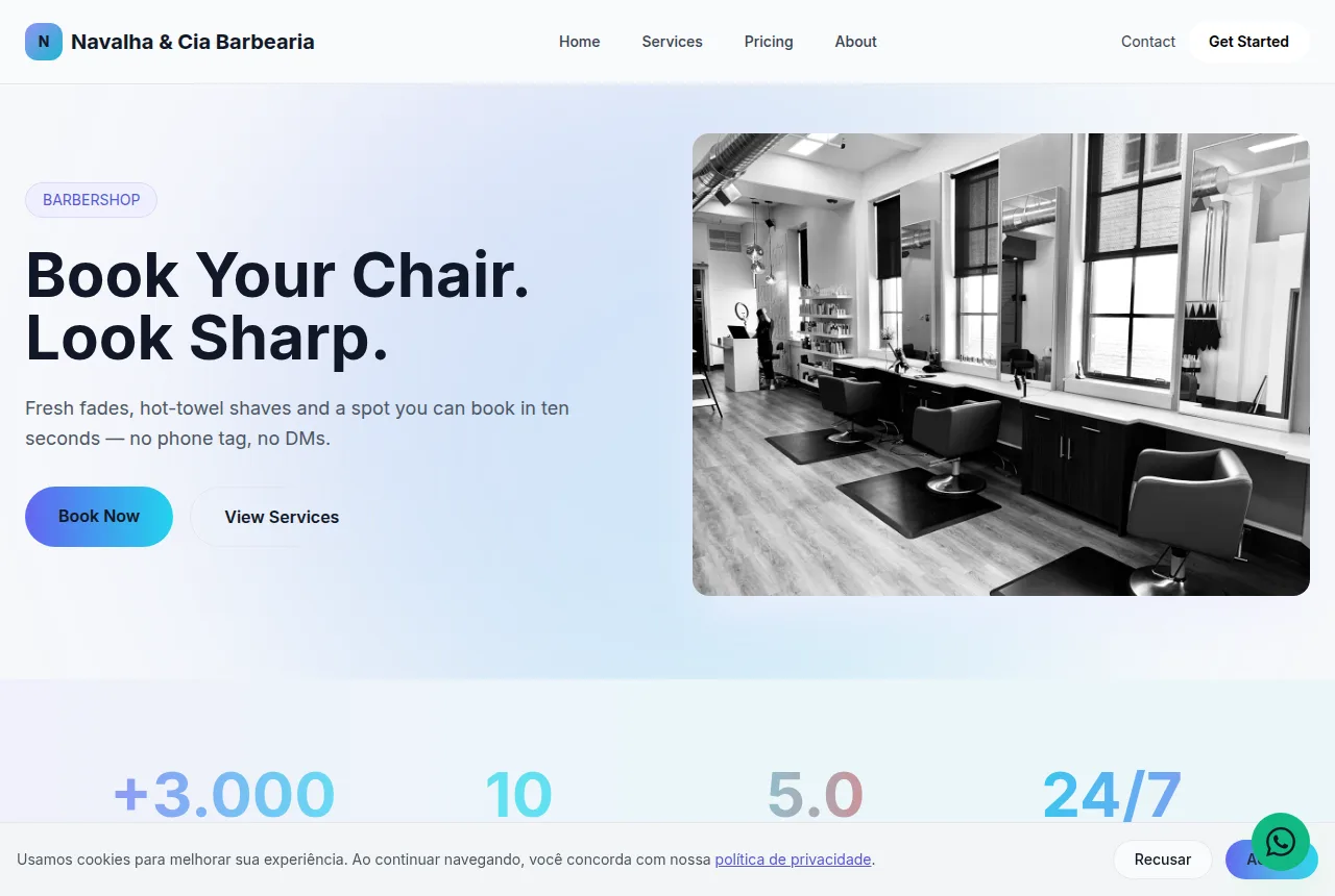 Example barbershop website built with Tavoren