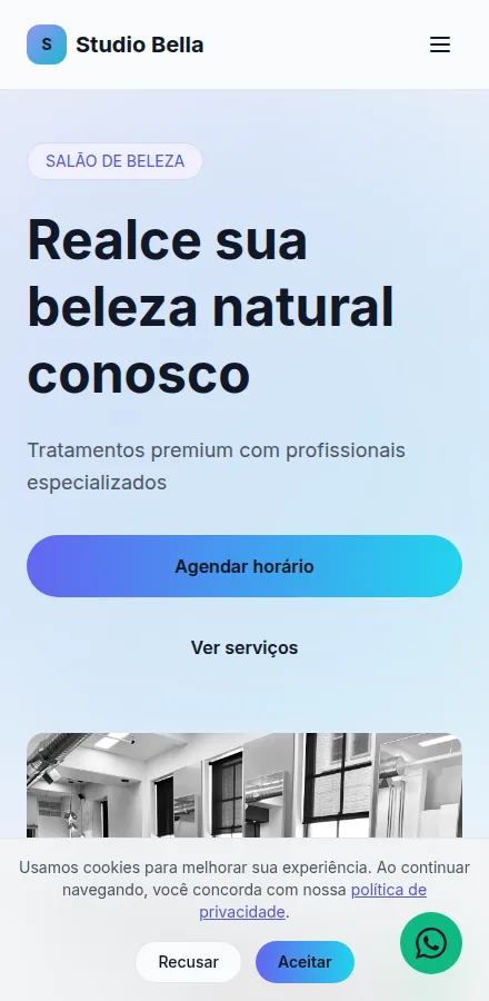 Versão mobile do site de salão de beleza feito no Tavoren