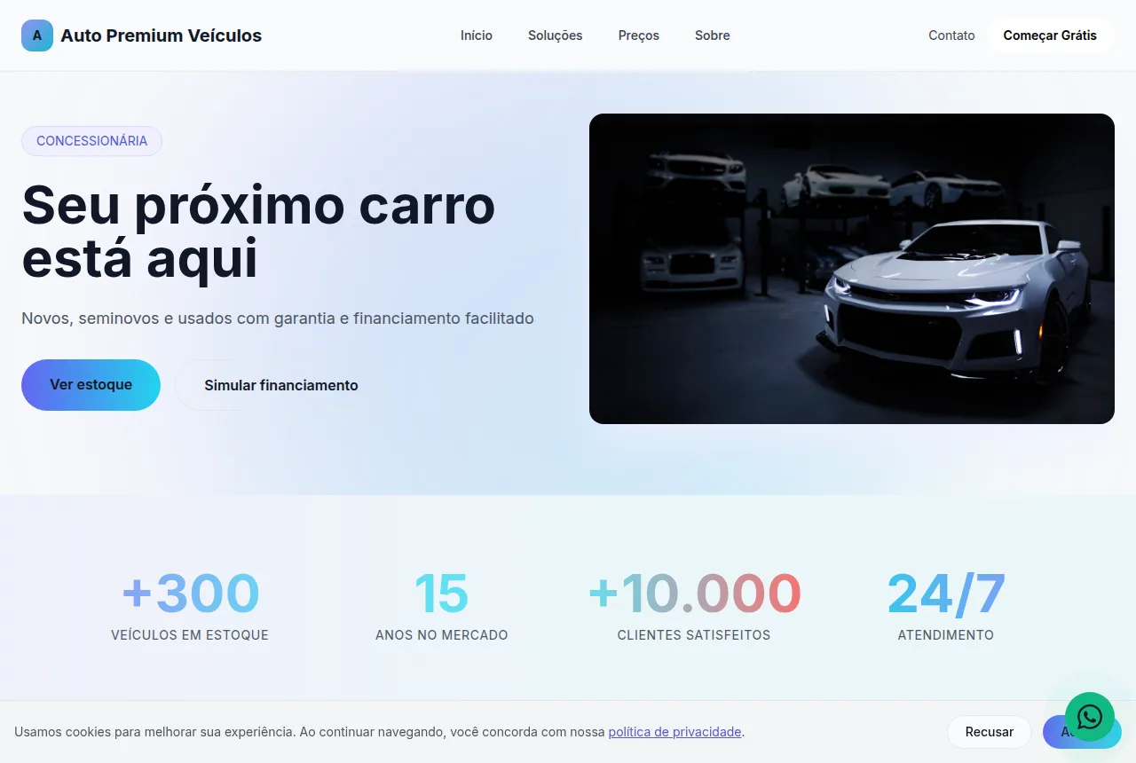 Exemplo de site para concessionária criado com o Tavoren