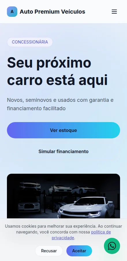 Versão mobile do site de concessionária feito no Tavoren