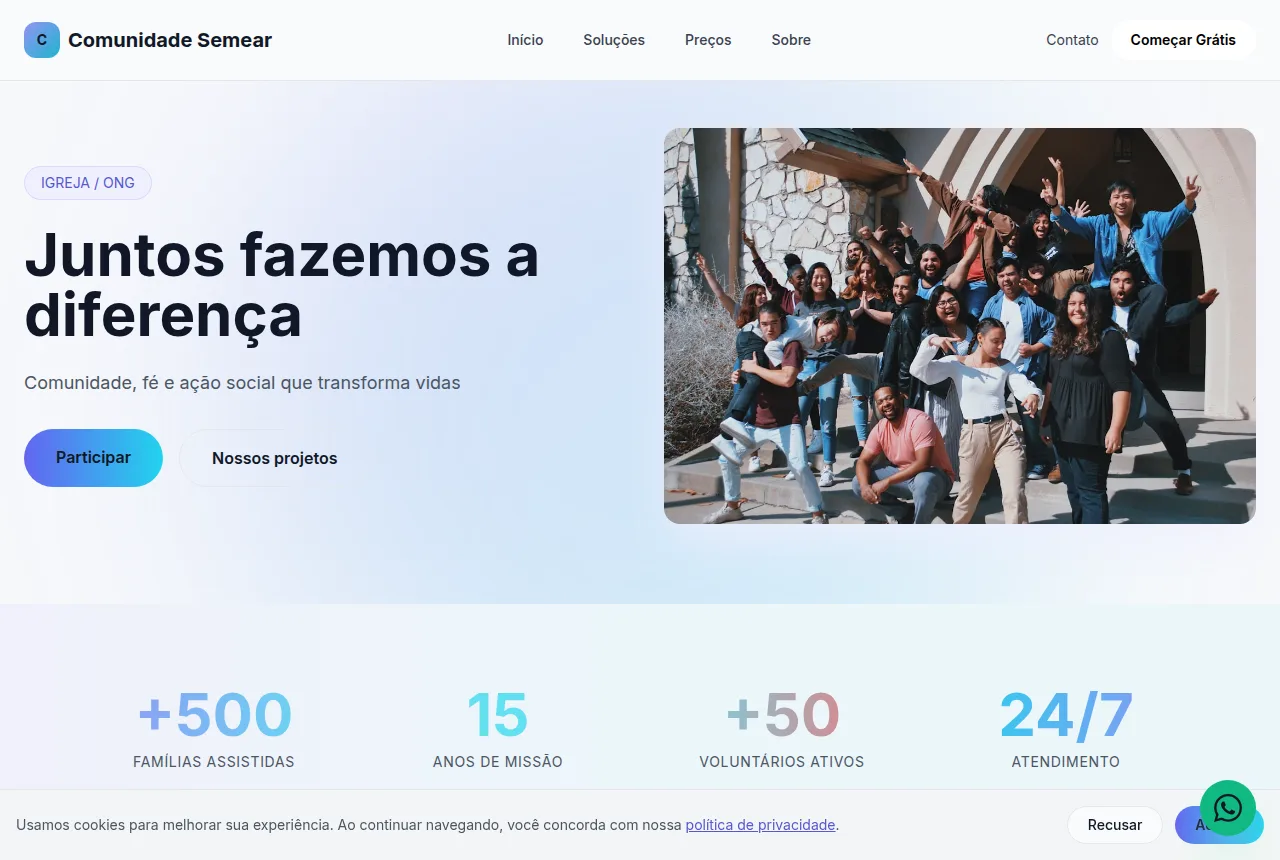 Exemplo de site para igreja ou ONG criado com o Tavoren