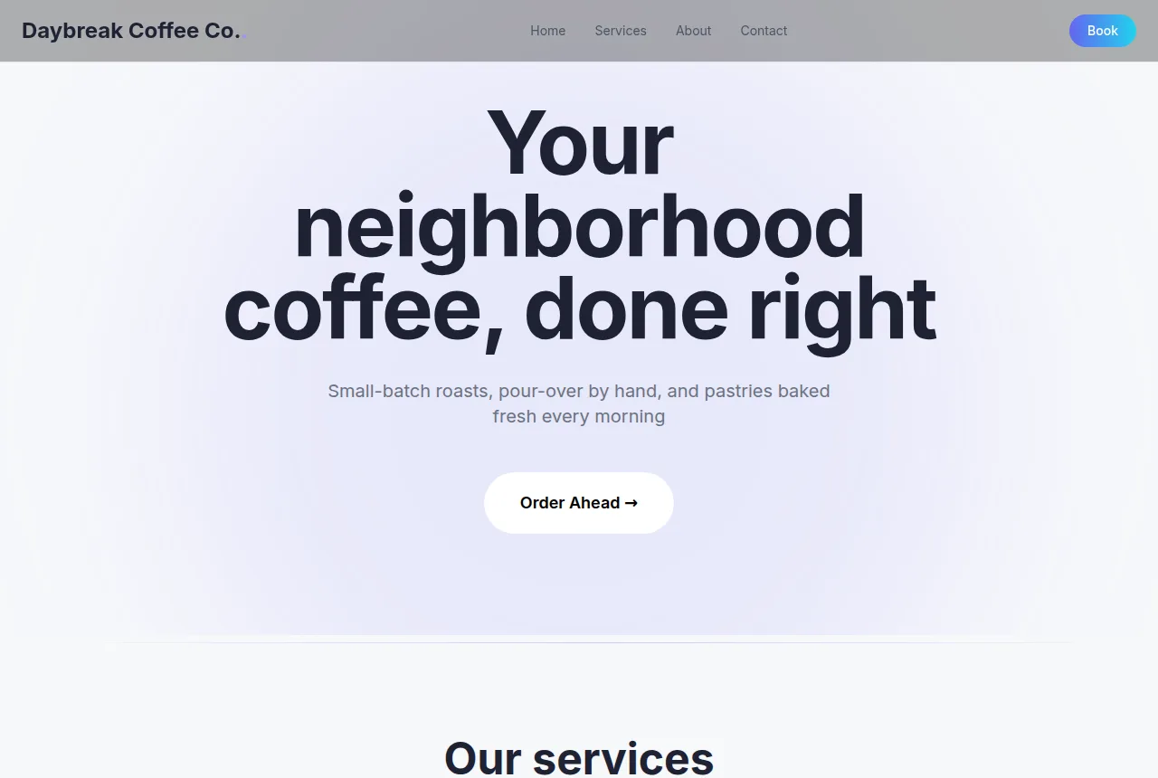 Example coffee shop website built with Tavoren