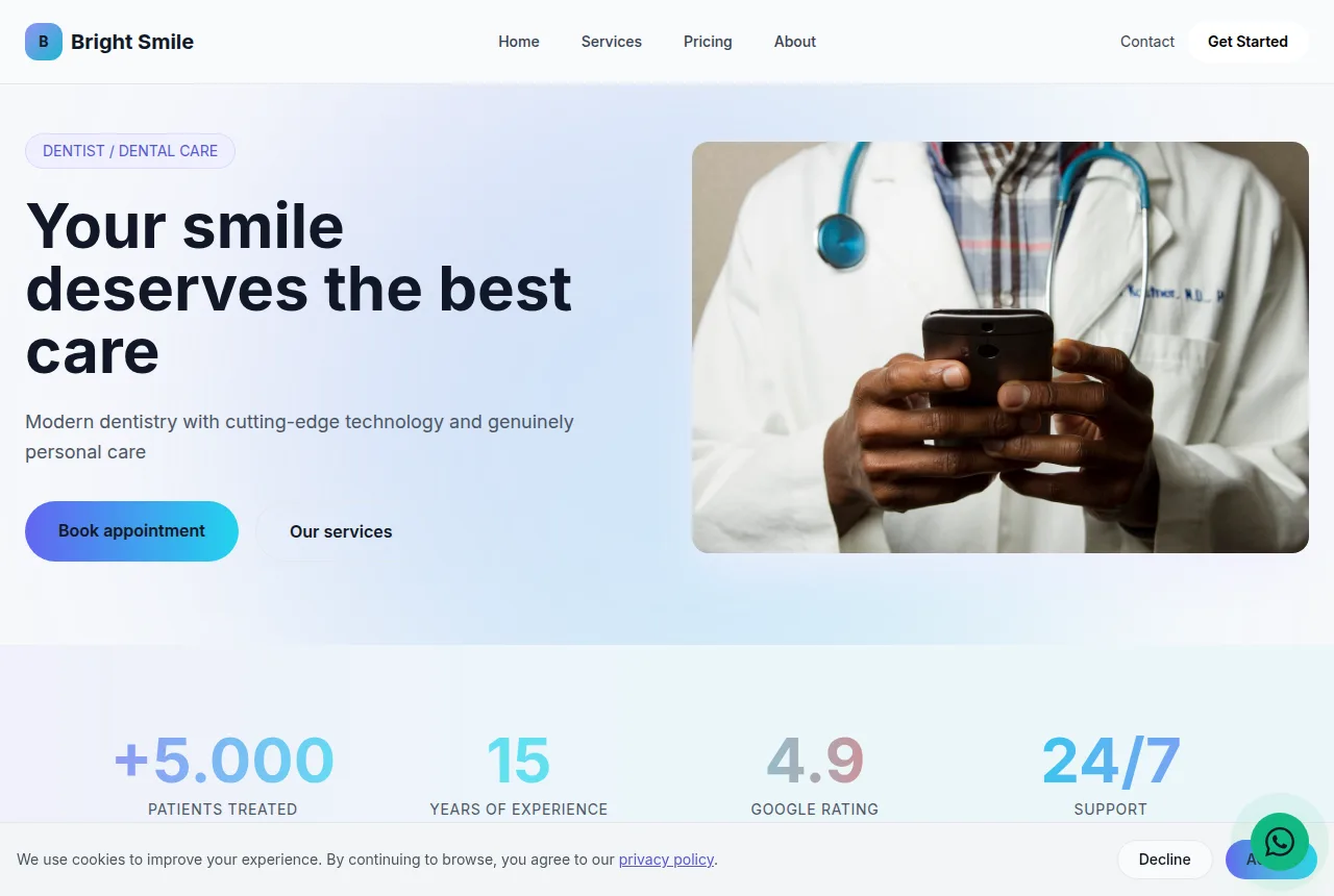 Example dental practice website built with Tavoren