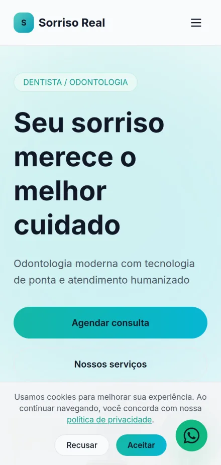 Versão mobile do site de dentista feito no Tavoren
