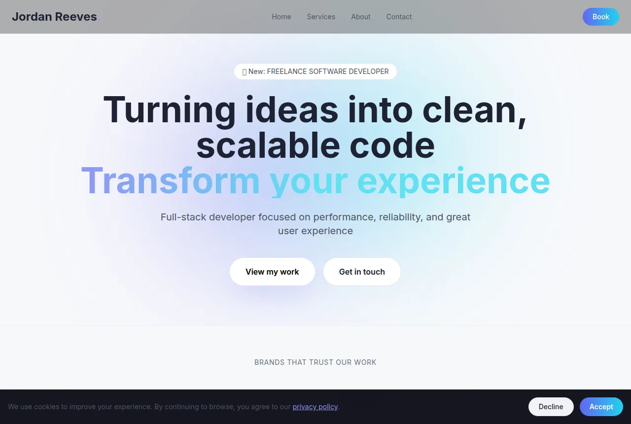 Example freelance developer website built with Tavoren