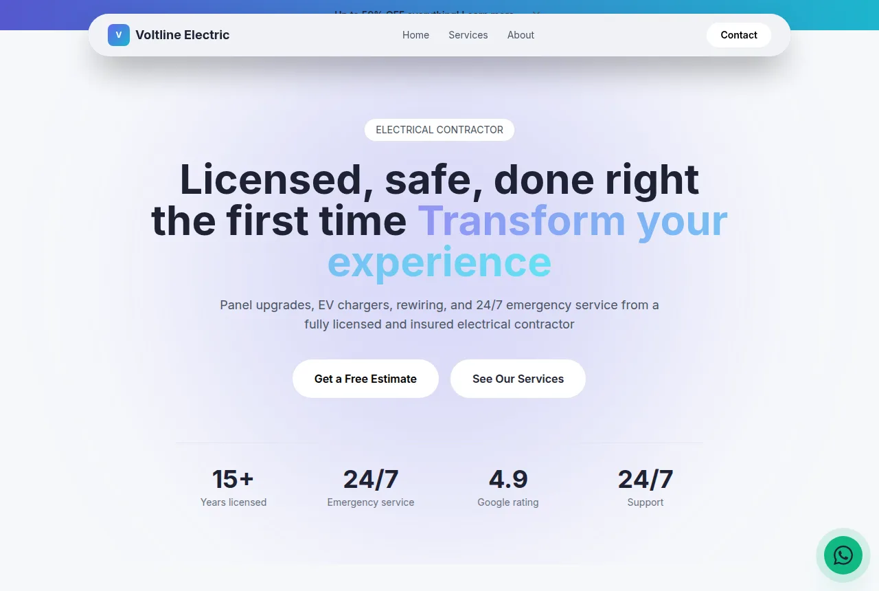 Example electrical contractor website built with Tavoren