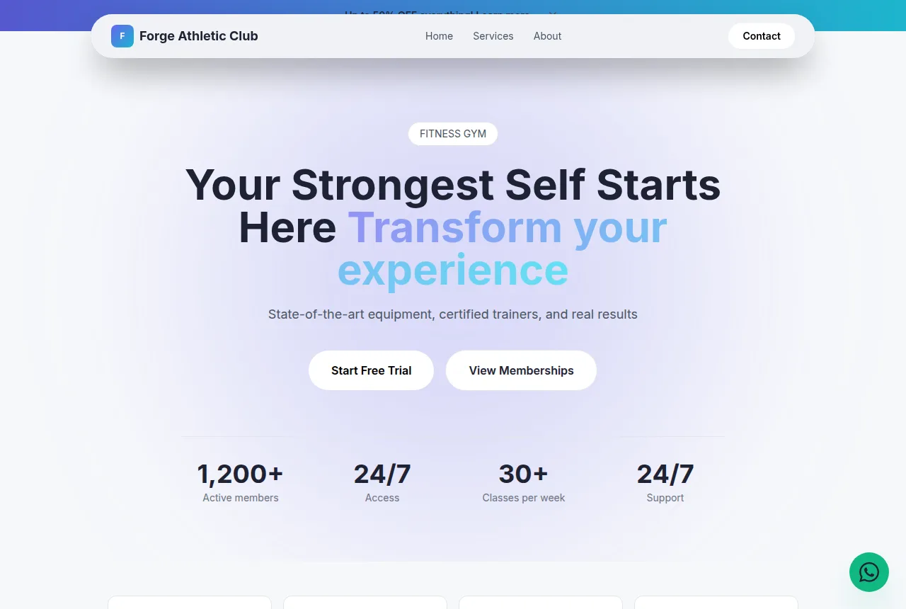 Example gym website built with Tavoren