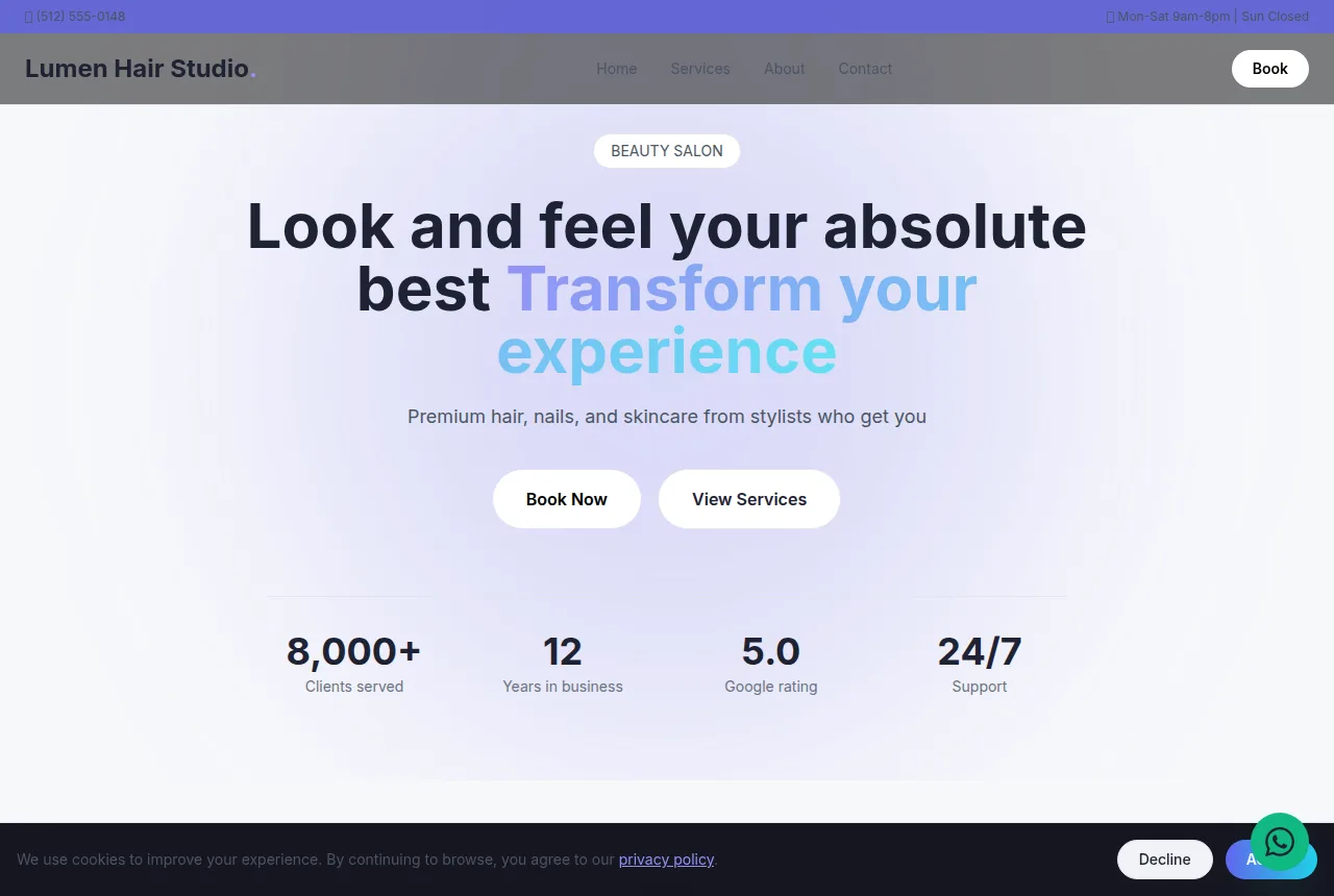 Example hair salon website built with Tavoren