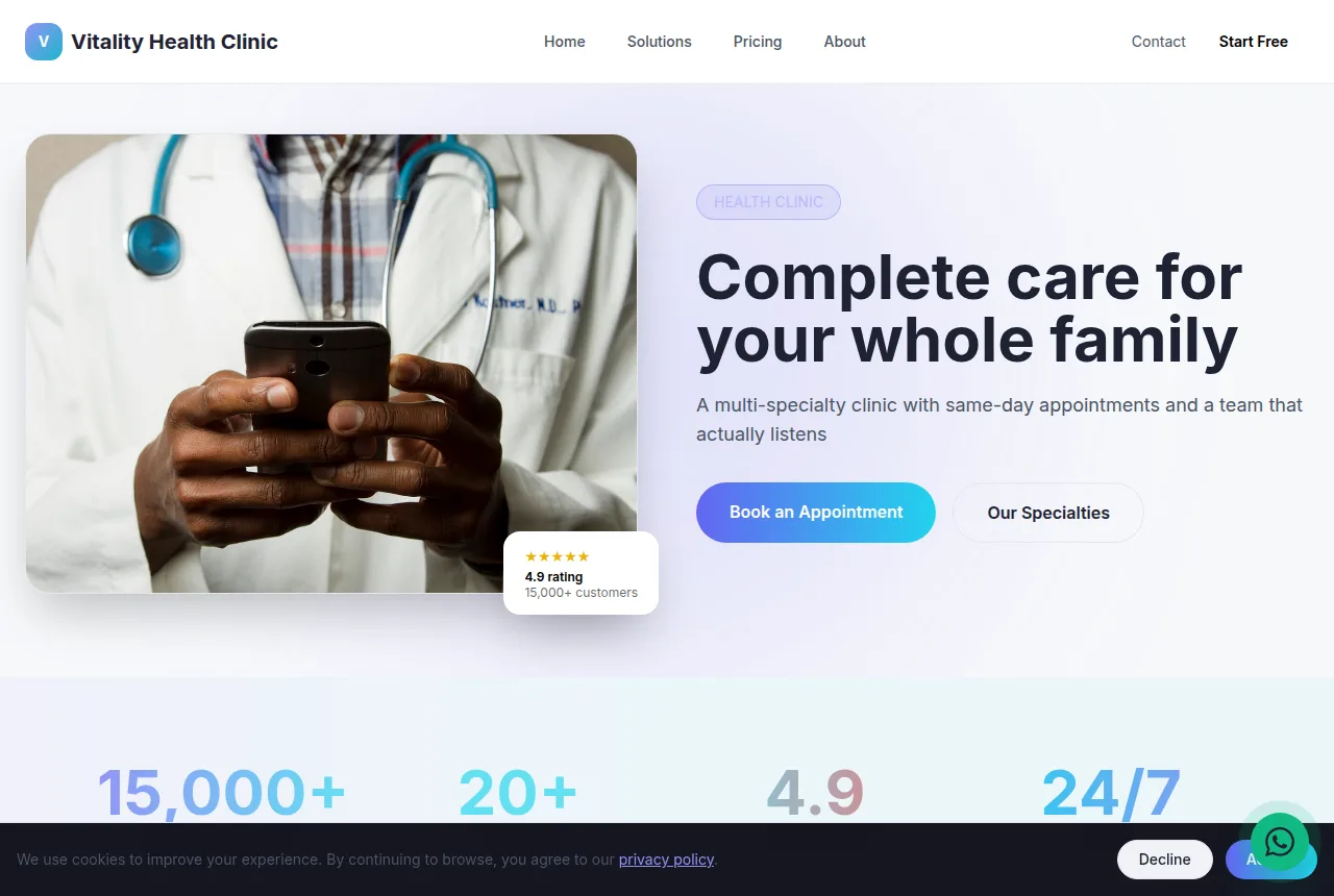 Example health clinic website built with Tavoren