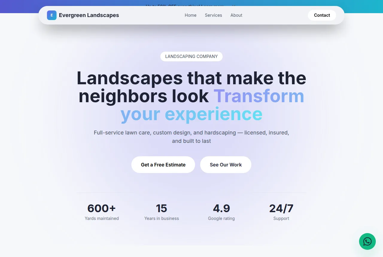 Example landscaping company website built with Tavoren