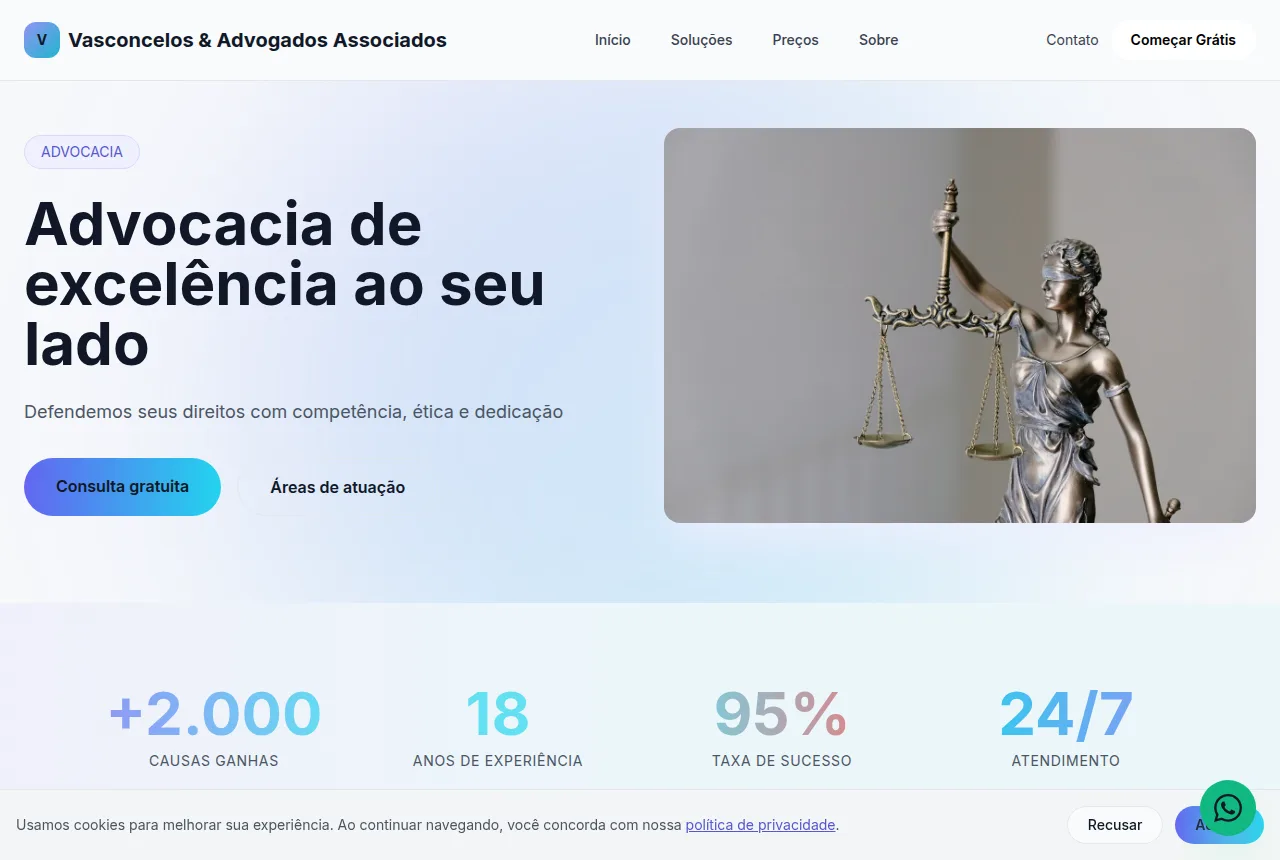 Exemplo de site para advogado criado com o Tavoren