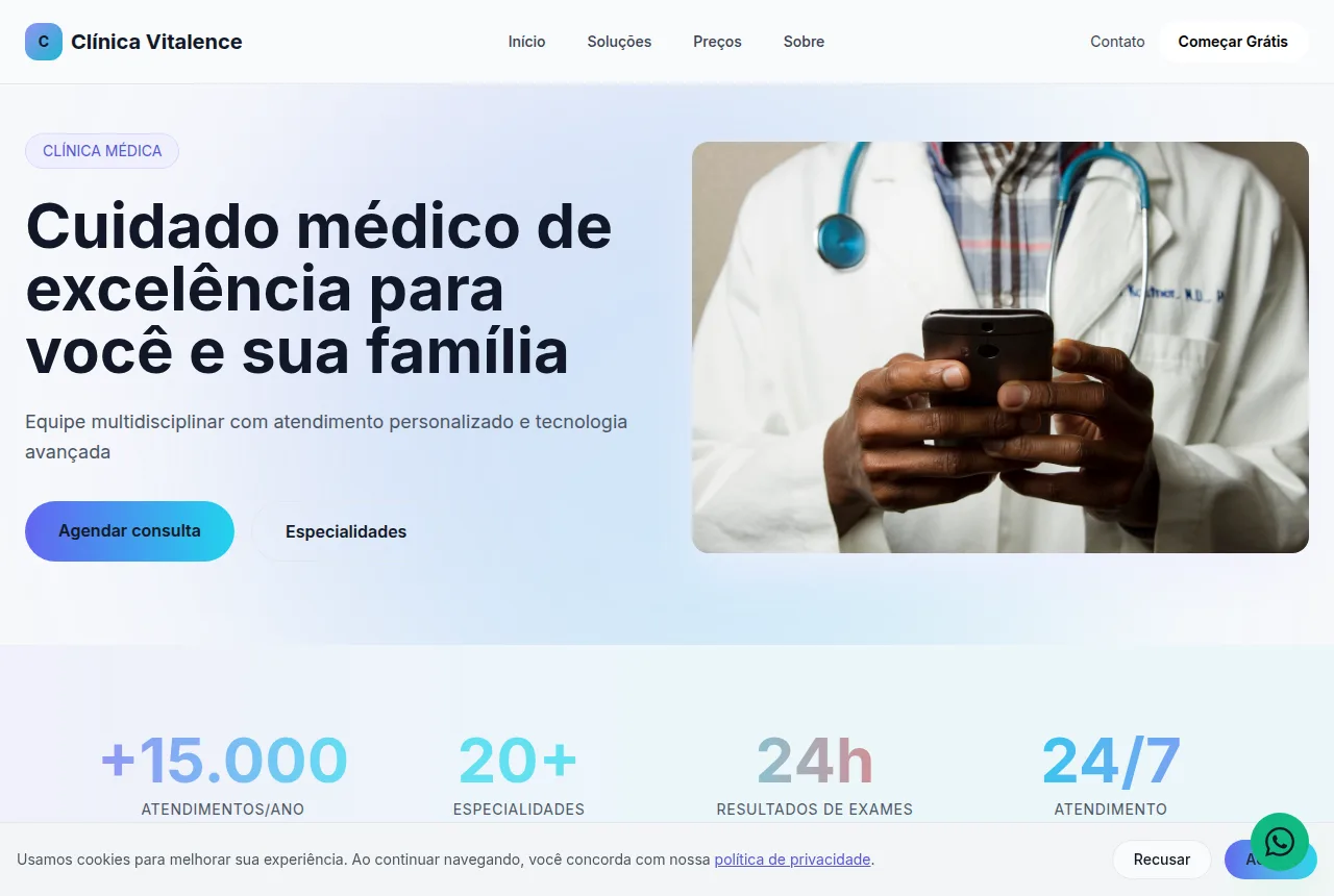 Exemplo de site para clínica médica criado com o Tavoren