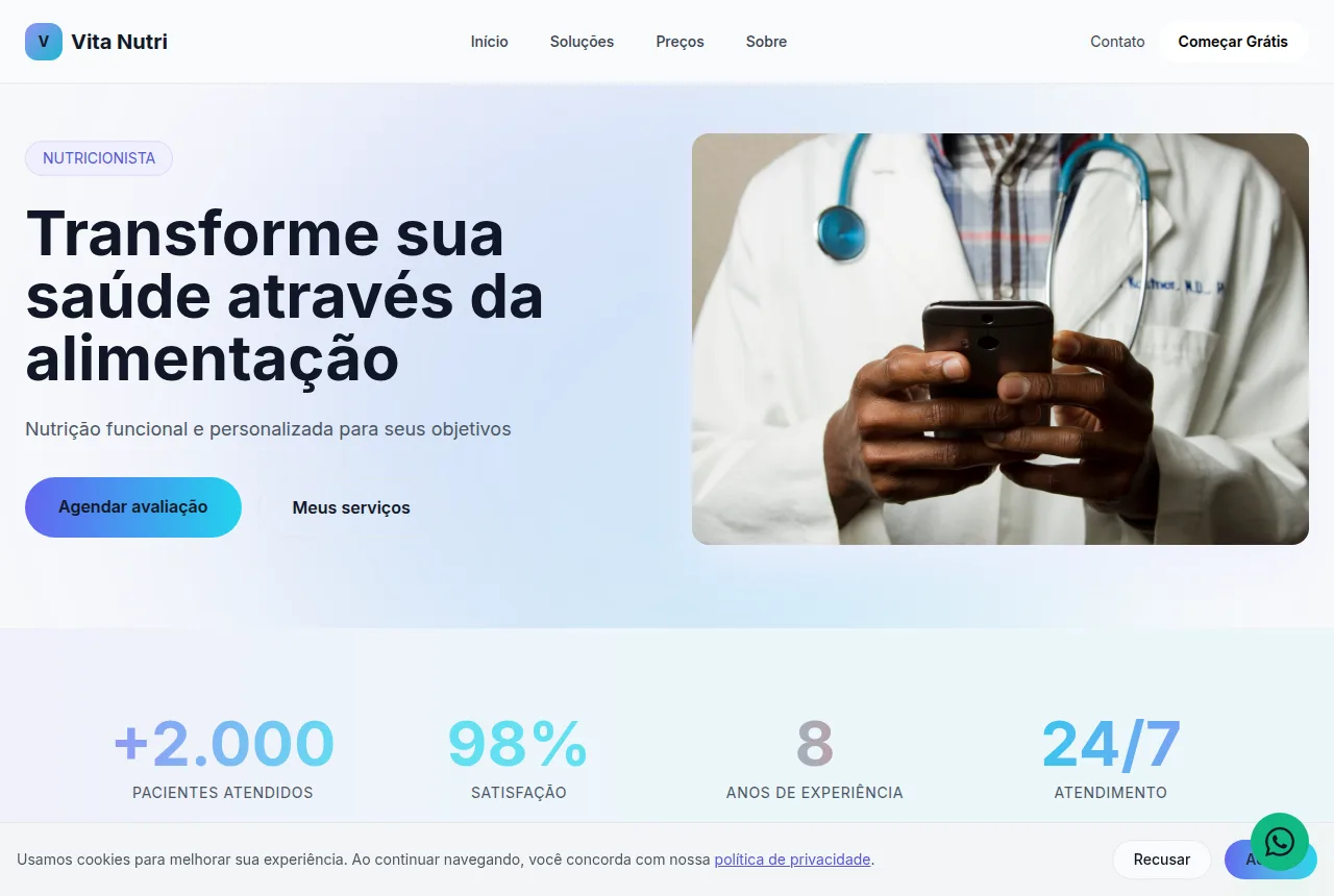 Exemplo de site para nutricionista criado com o Tavoren