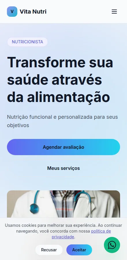 Versão mobile do site de nutricionista feito no Tavoren