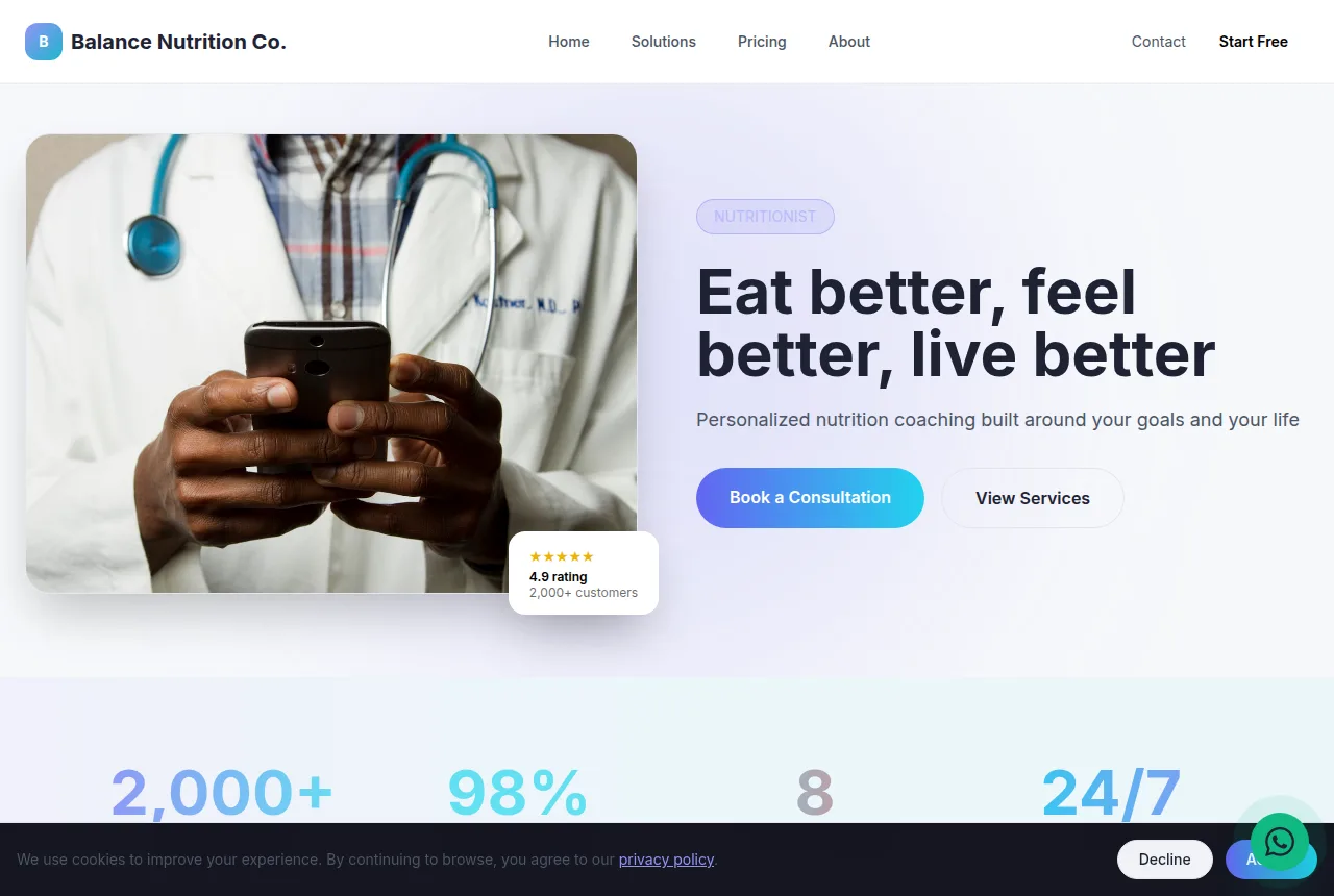 Example nutritionist website built with Tavoren