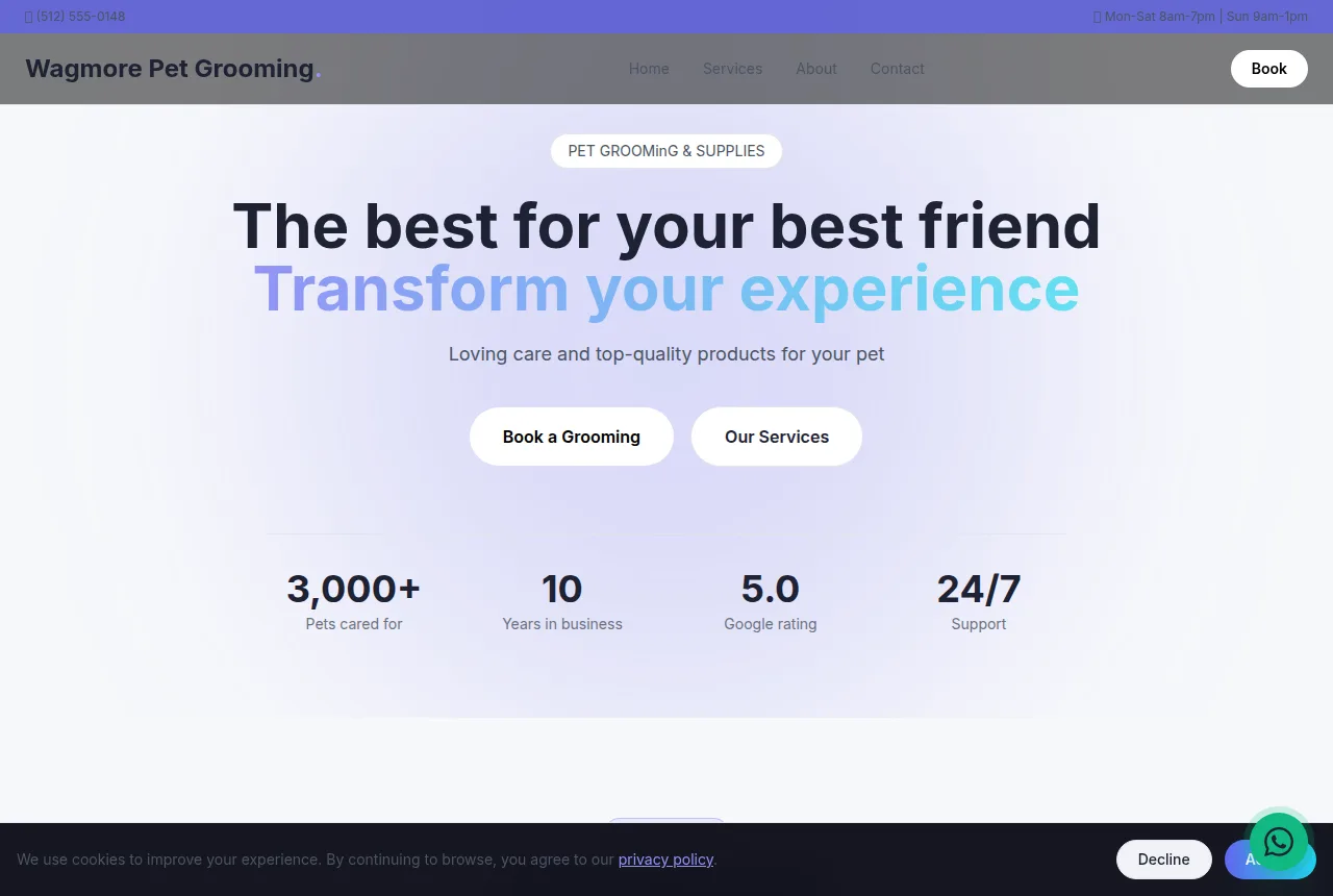 Example pet grooming business website built with Tavoren