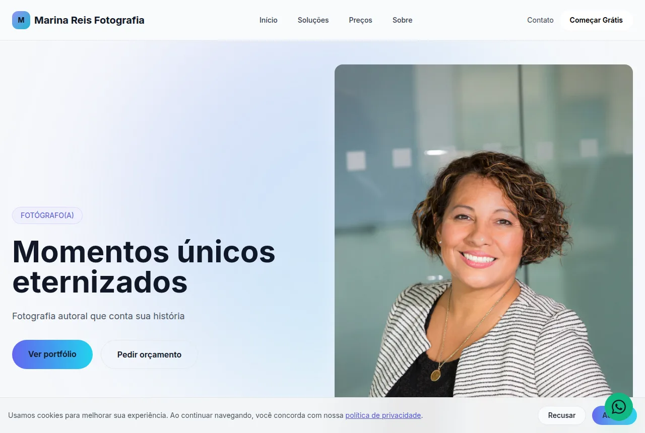 Exemplo de site para fotógrafo criado com o Tavoren