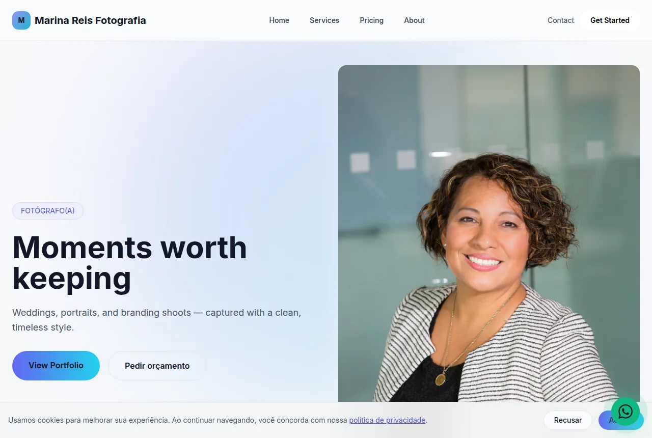 Example photographer website built with Tavoren