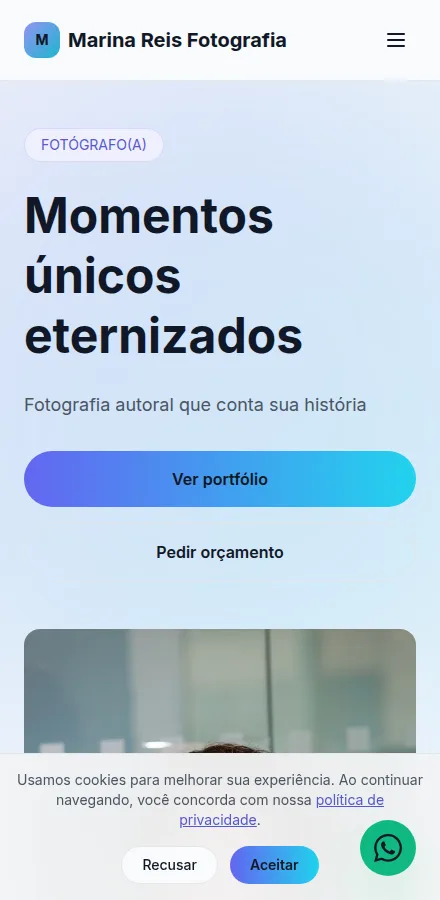 Versão mobile do site de fotógrafo feito no Tavoren