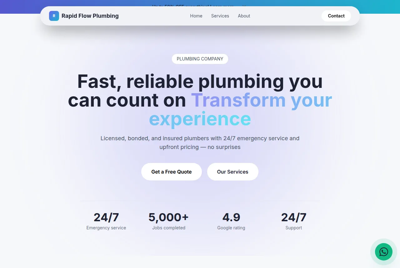 Example plumbing company website built with Tavoren
