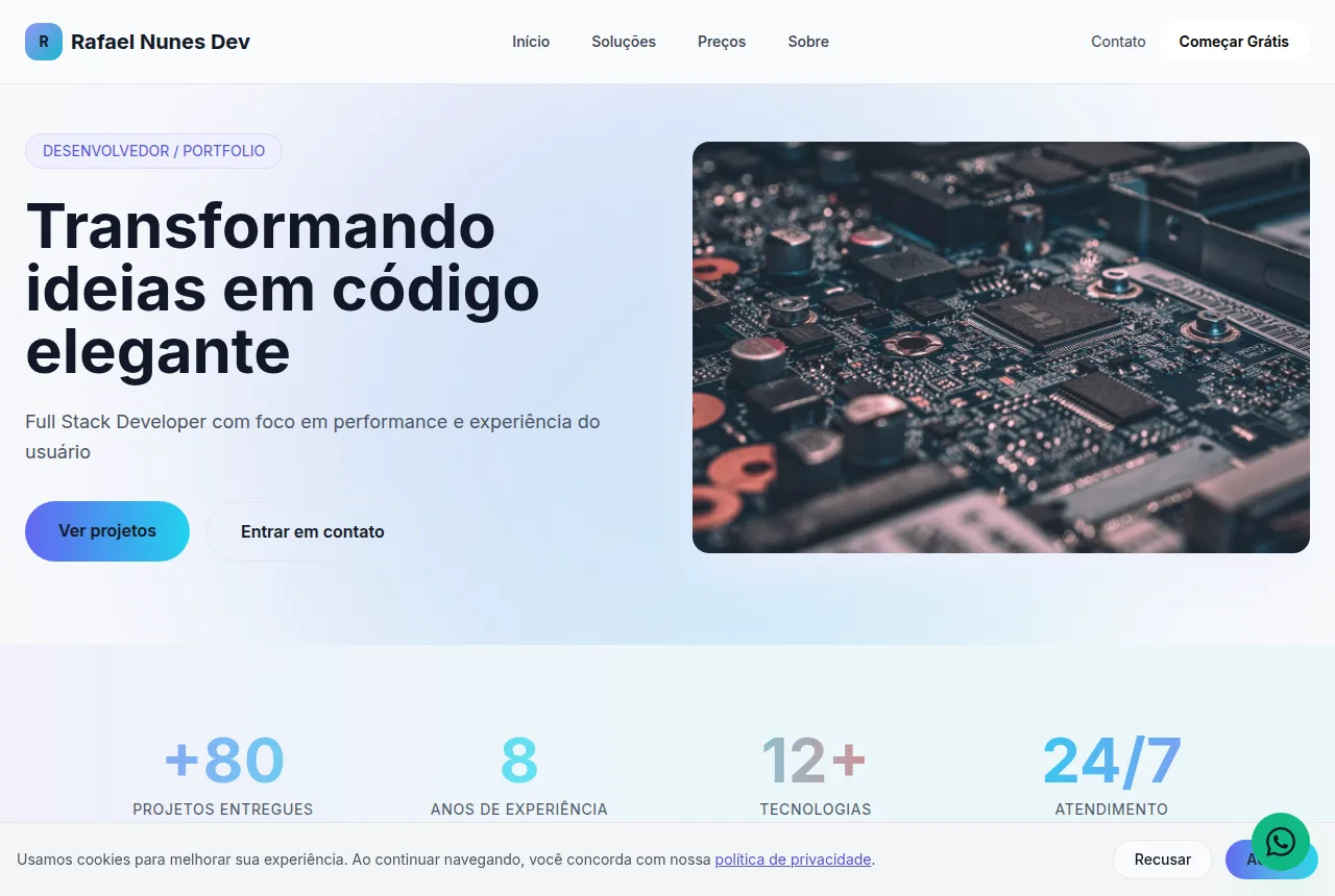 Exemplo de site para desenvolvedor criado com o Tavoren