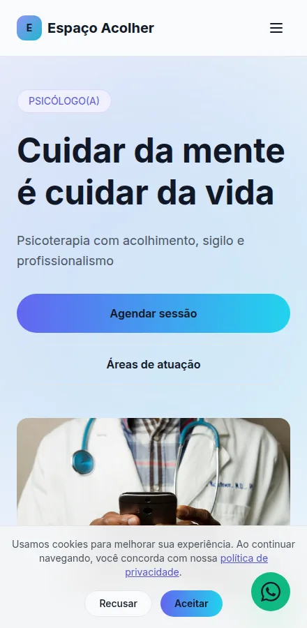 Versão mobile do site de psicólogo feito no Tavoren