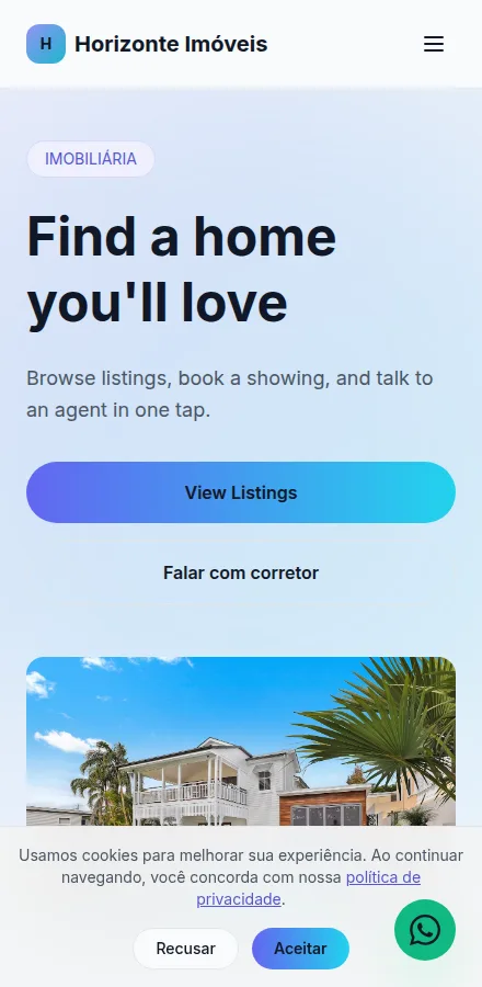 Mobile view of a real estate agent website built with Tavoren
