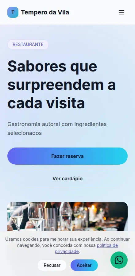 Versão mobile do site de restaurante feito no Tavoren