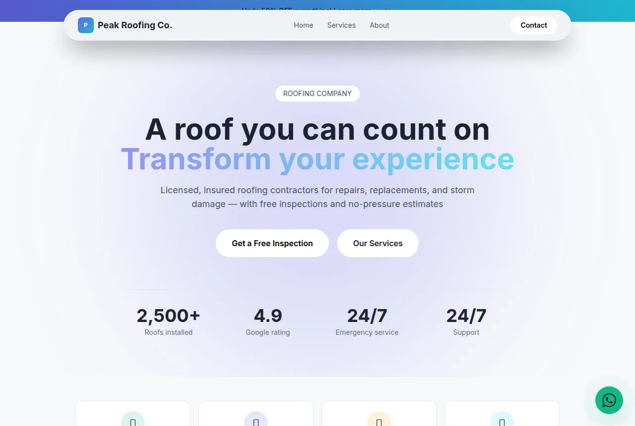 Example roofing company website built with Tavoren