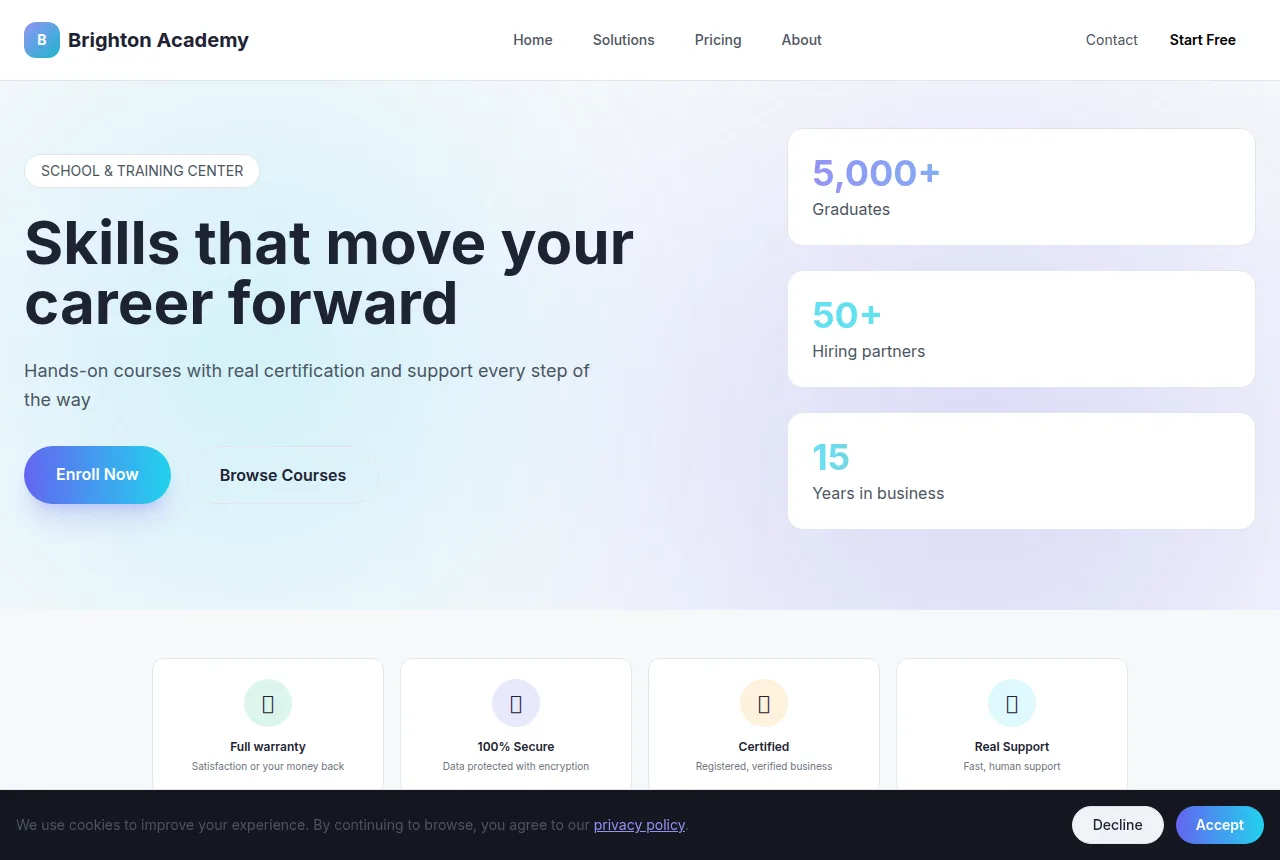 Example school website built with Tavoren
