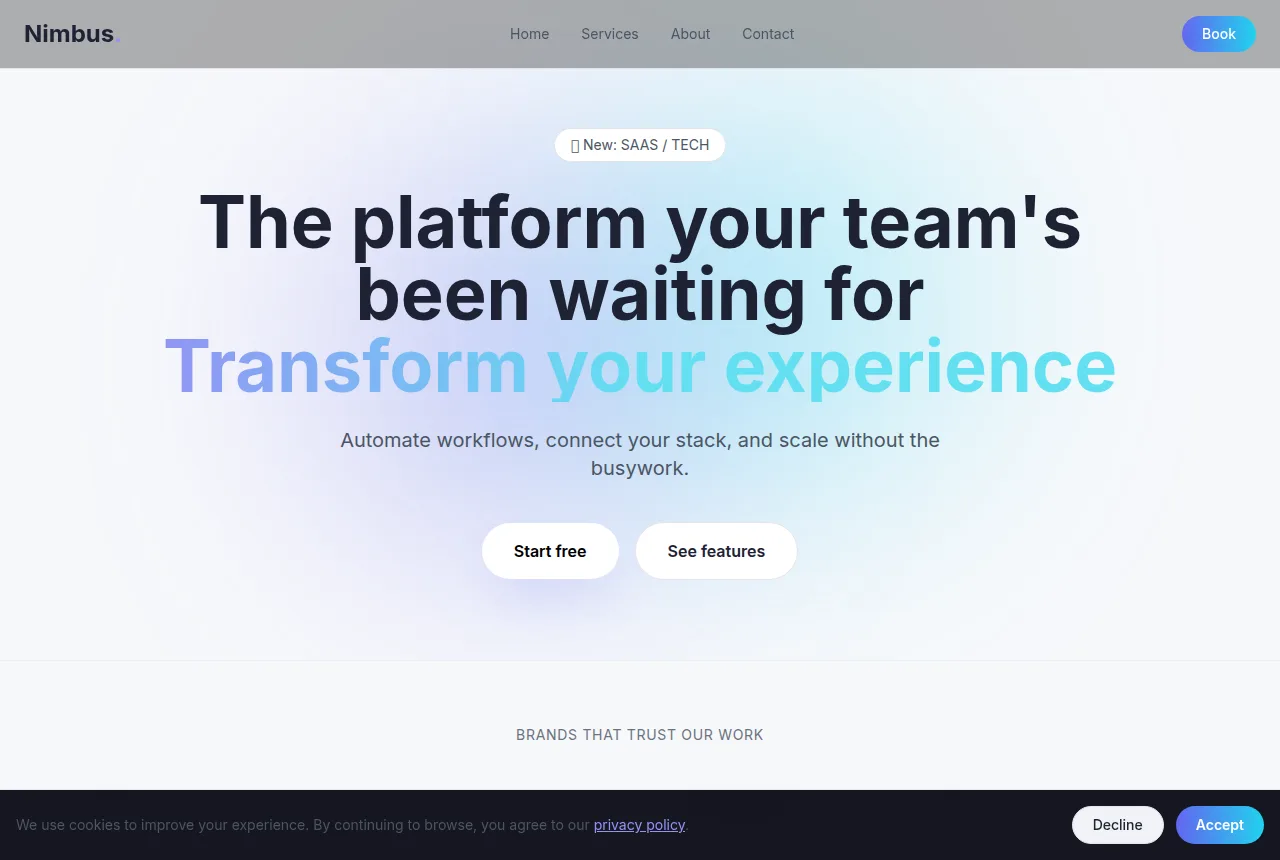 Example startup website built with Tavoren