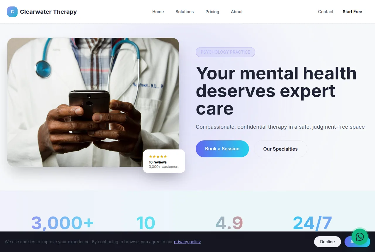 Example therapy practice website built with Tavoren