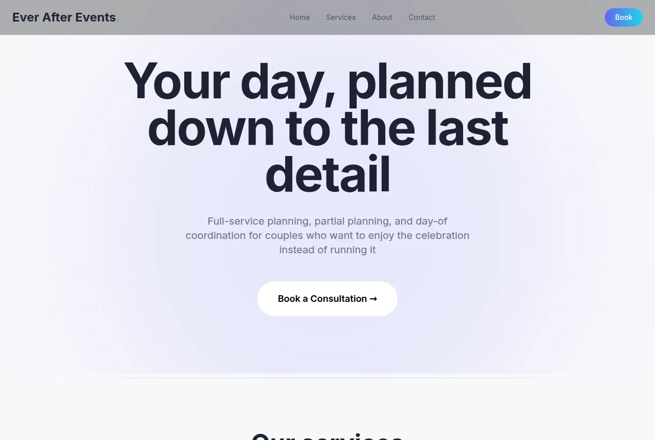 Example wedding planner website built with Tavoren